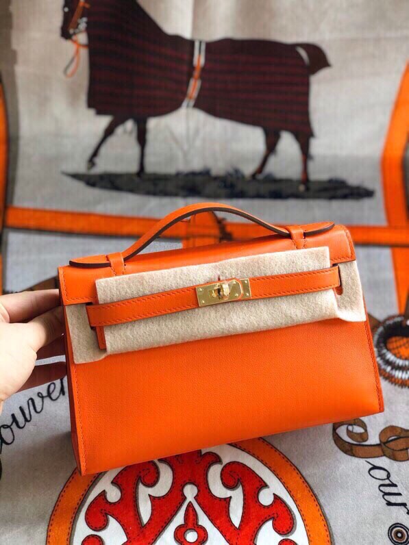 에르메스 미니 켈리백22 오렌지 금장 스위프트